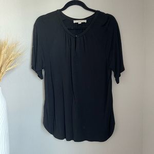 LOFT Women's Black Short Sleeve Keyhole Blouse - Size L